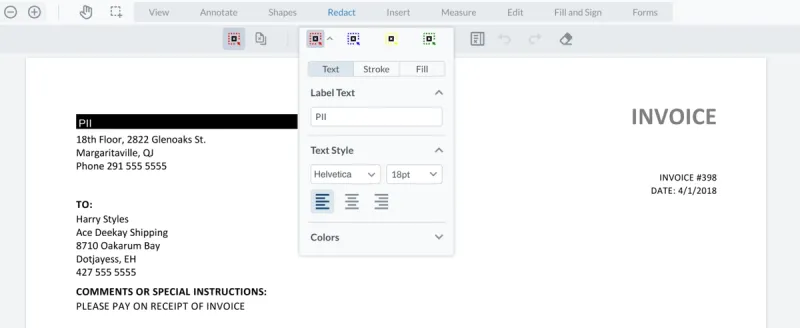 Image of WebViewer page with redaction labels