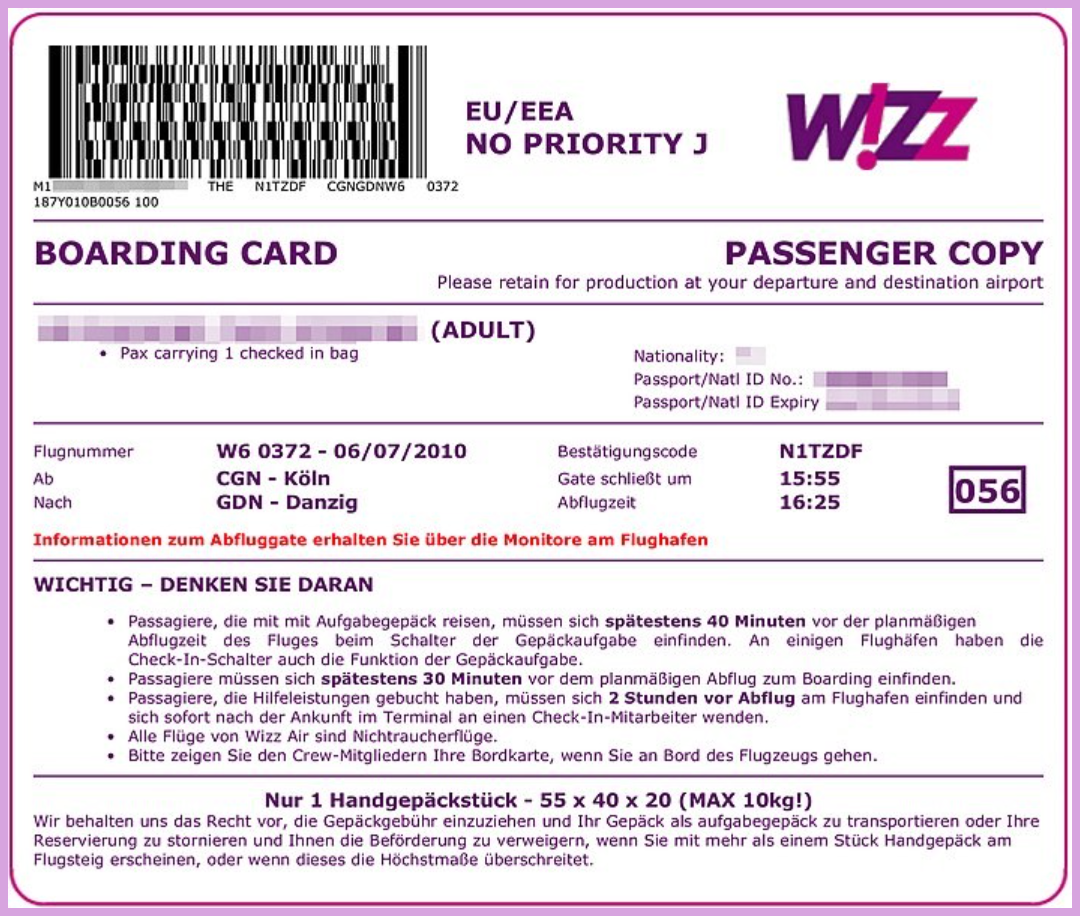 Wizz Air Boarding Pass Image