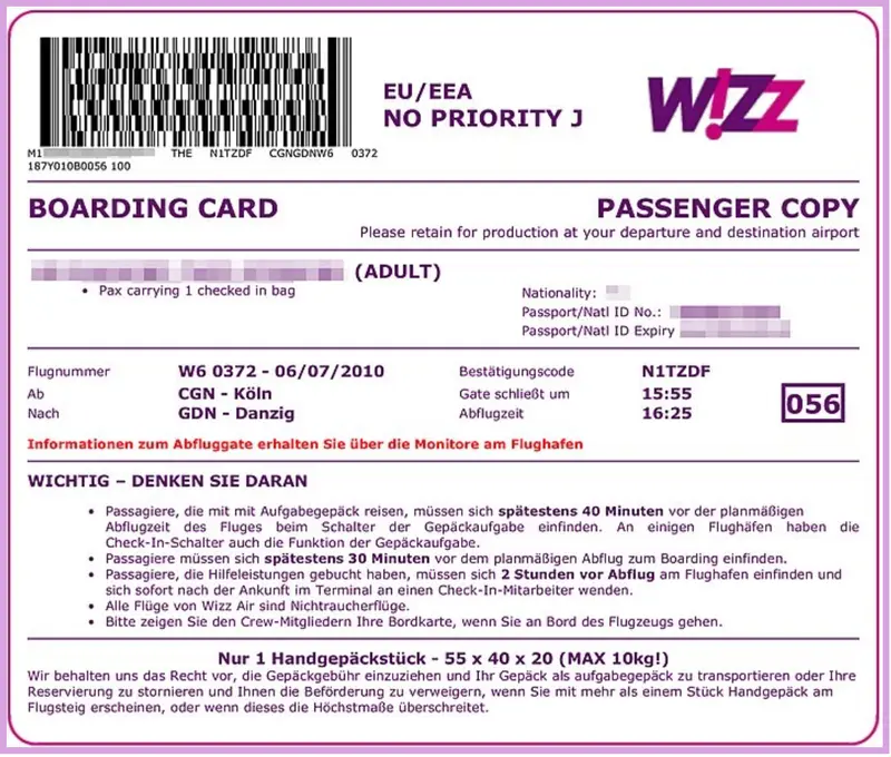Wizz Air Boarding Pass Image