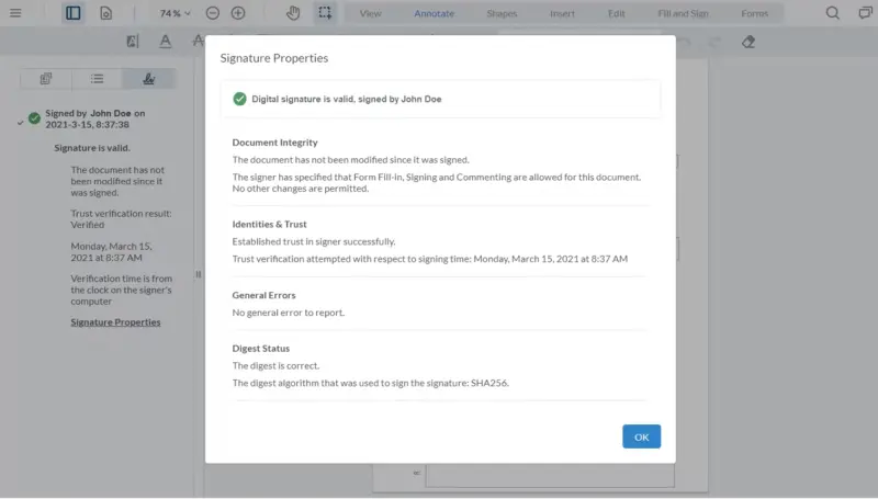A digitally signed document
