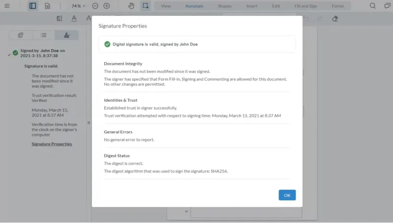 A digitally signed document
