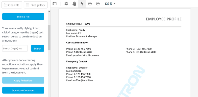 Regex search used to auto-detect patterns for redaction