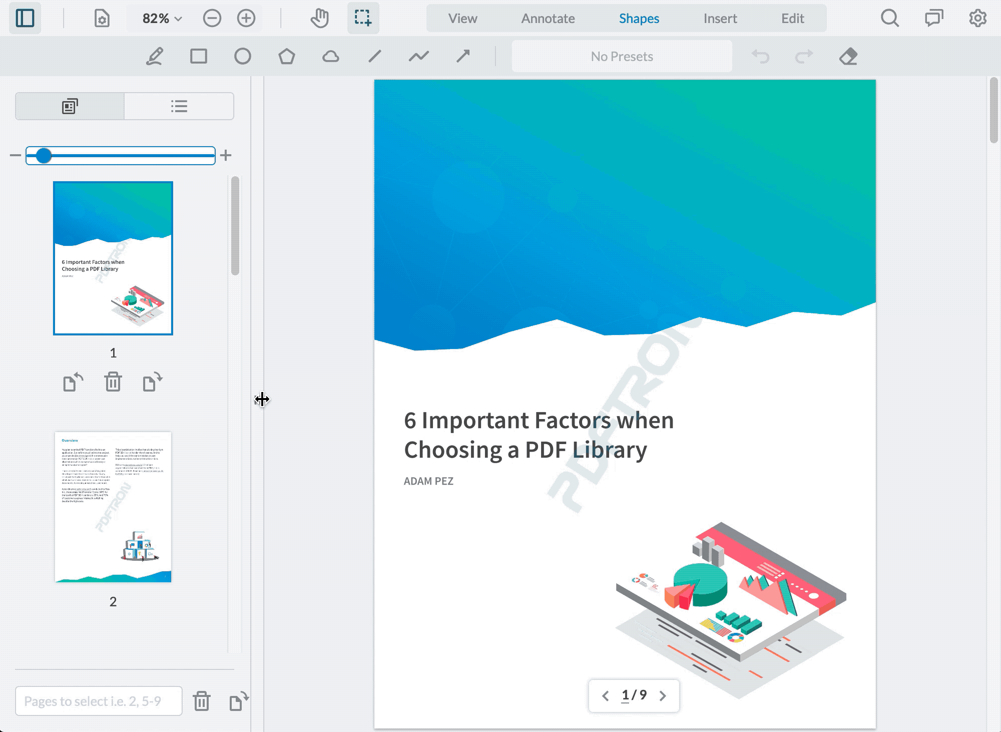 Users can change the zoom level on thumbnails to improve the experience around page manipulation and navigating long documents.