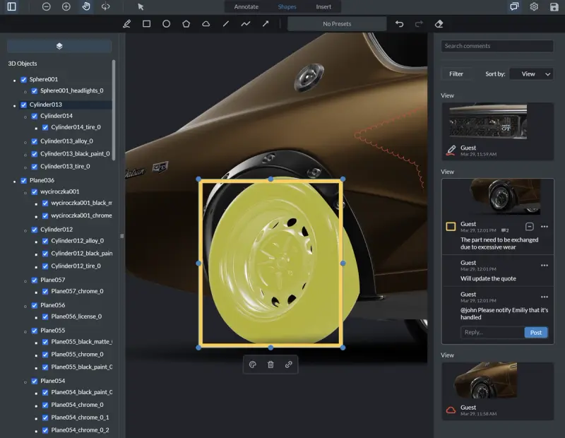 Inspecting 3D drawing