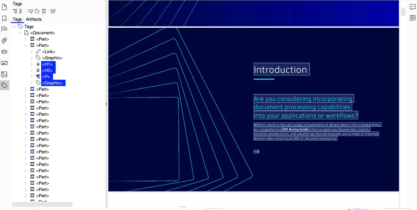 a screenshot of the interface, showing Auto-tagging with tags for headings and body text.