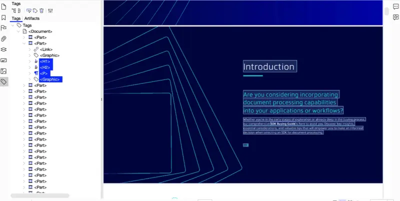 a screenshot of the interface, showing Auto-tagging with tags for headings and body text.