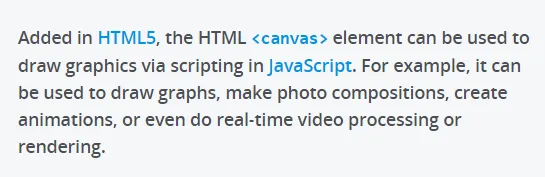screenshot of text describing HTML5 canvas element