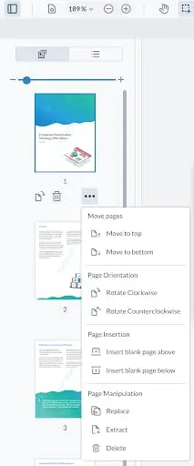 The full drop down context menu.