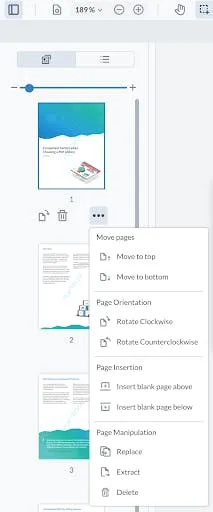 The full drop down context menu.