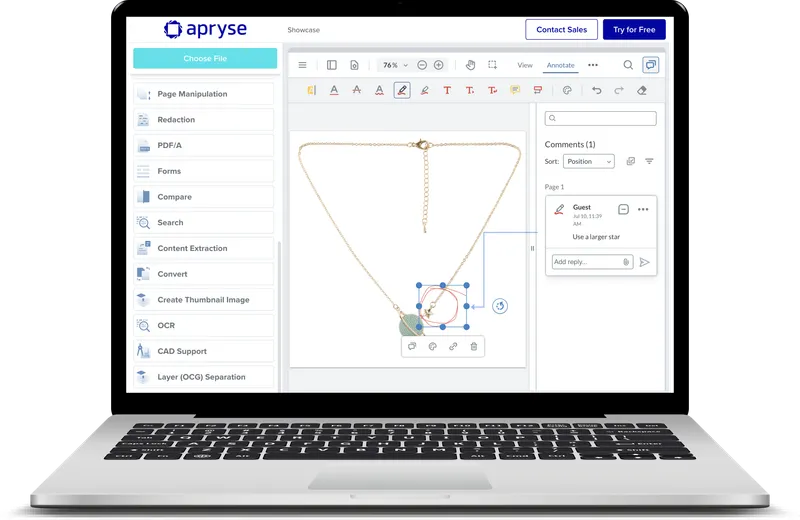 mockup of a laptop showing a product image with an annotation, showing customer request, illustrating collaboration between buyer and seller.