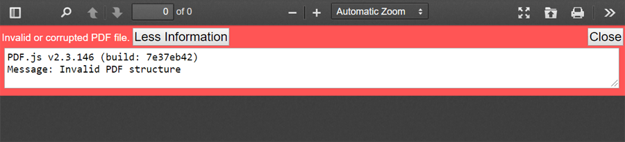 Documents that crashed PDF.js would do so in a couple common ways. One is shown here.