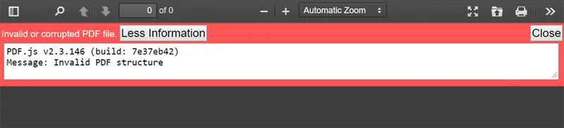 Documents that crashed PDF.js would do so in a couple common ways. One is shown here.