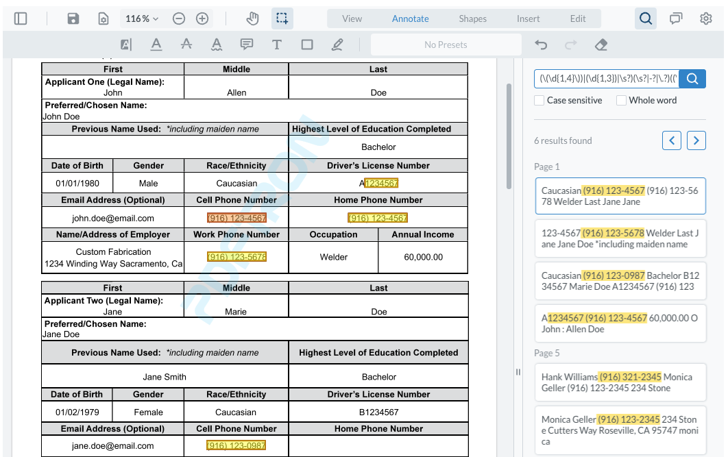 Automated search capabilities speed up redaction of personally identifiable information