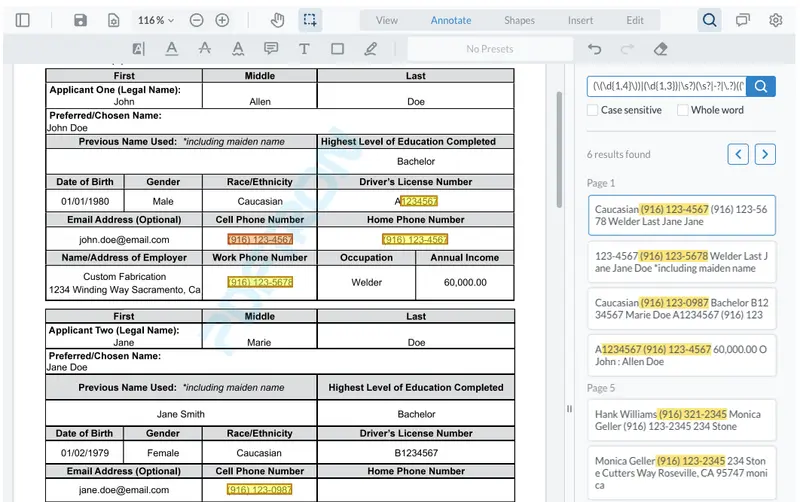 Automated search capabilities speed up redaction of personally identifiable information