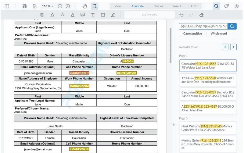Automated search capabilities speed up redaction of personally identifiable information