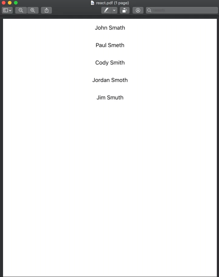 Resulting PDF created via the React PDF generator
