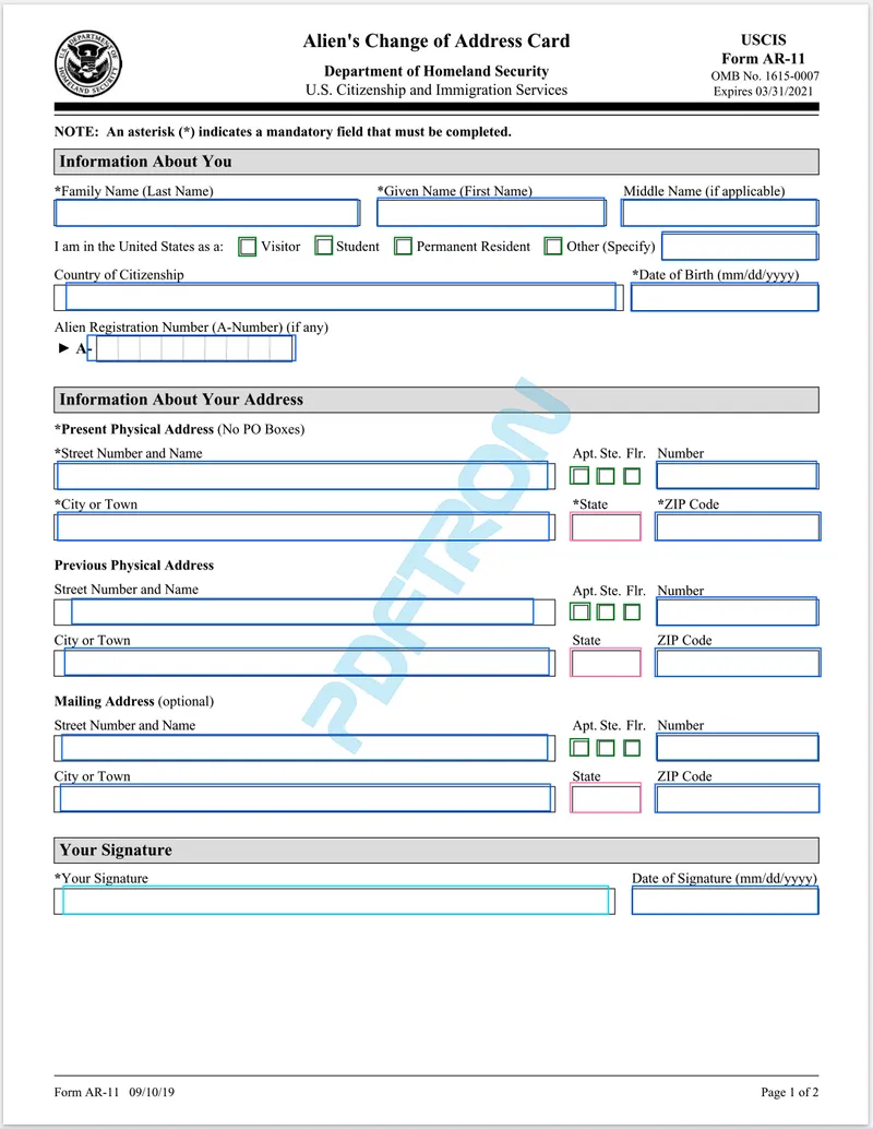 Image of a PDF form