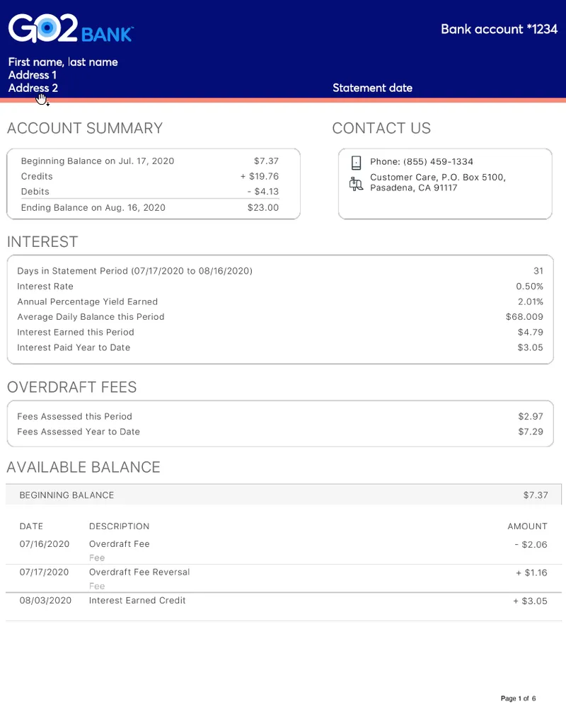 An example on-demand statement by the BaaS platform