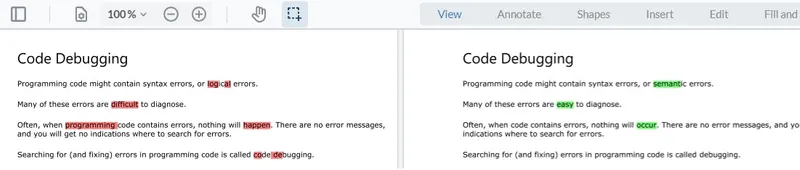 Semantic text comparison used to highight word pairs