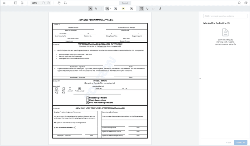 Redact regions with drawn templates.