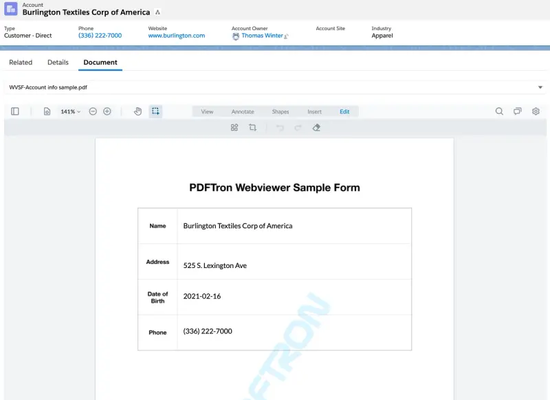 Apryse WebViewer Sample Form