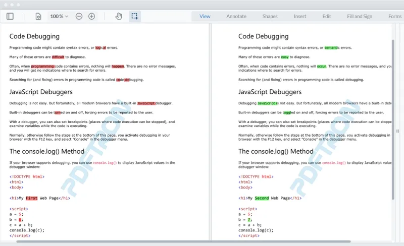 side-by-side Apryse Semantic Comparison