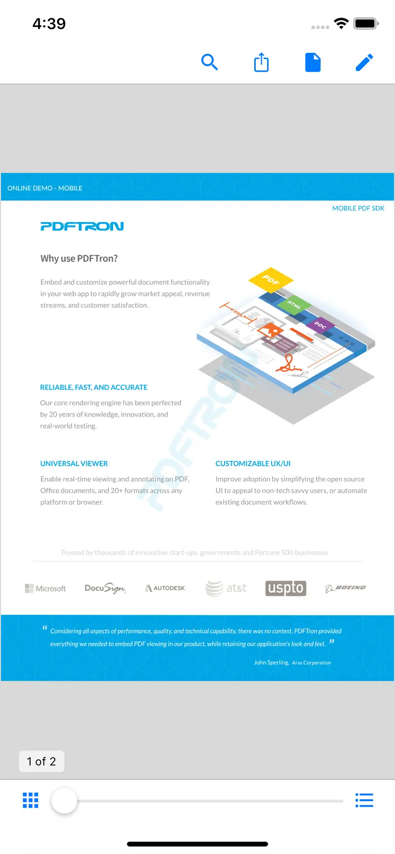 The viewer with a navigation bar and buttons