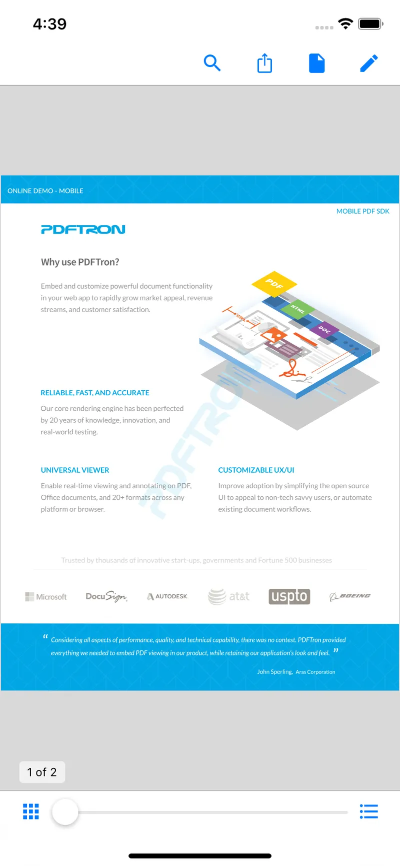 The viewer with a navigation bar and buttons