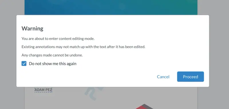 Warning message when opening the PDF editor in WebViewer