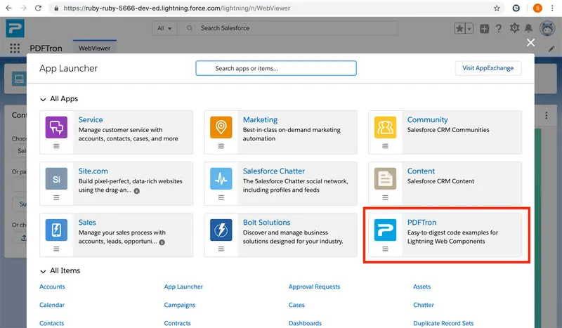 Click the app launcher icon and select PDFTron