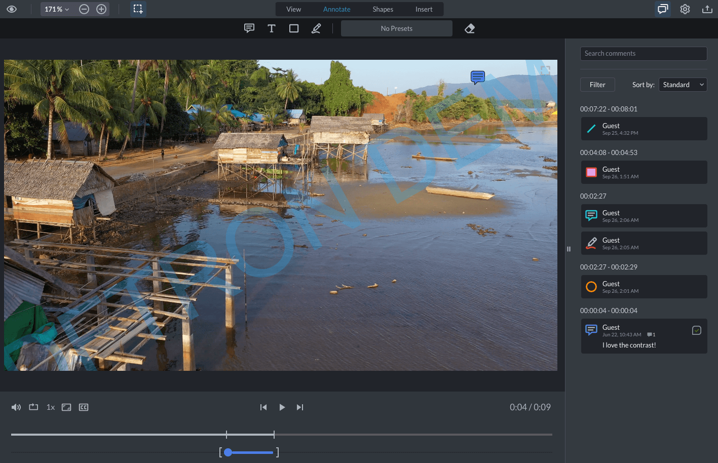 WebViewer Video interface without the audio track or frame-by-frame to focus on only the comments.