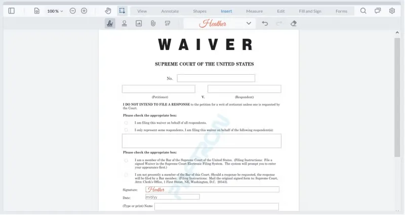 Image of a PDF page with an electronic signature annotation added