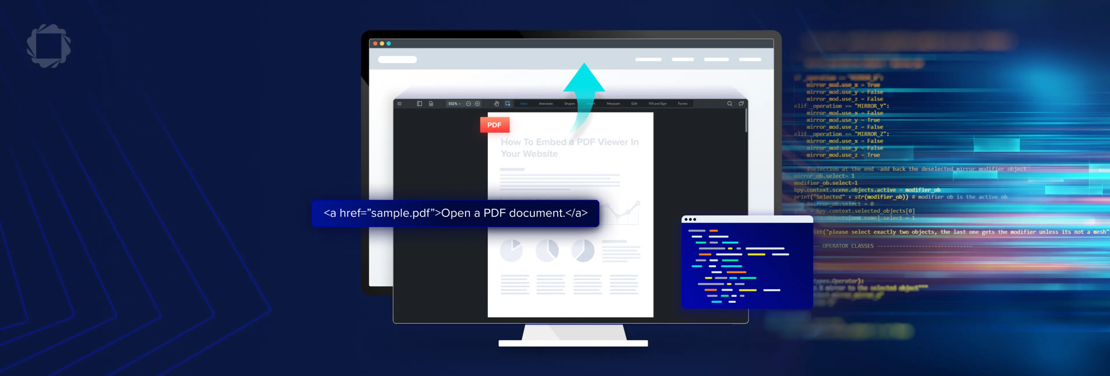 Example of a PDF viewer embedded in a website using different integration methods
