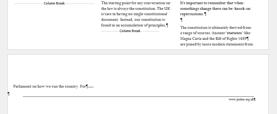 Figure 6 - If headers and footers are ignored then when extra text is added to a paragraph the 'footer' will be pushed onto the next page. 