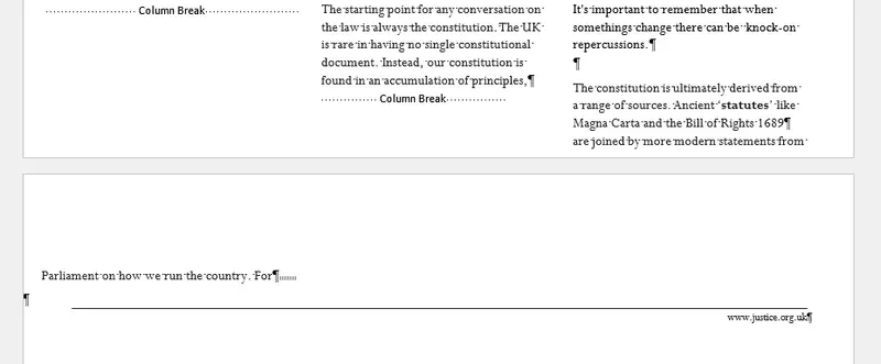 Figure 6 - If headers and footers are ignored then when extra text is added to a paragraph the 'footer' will be pushed onto the next page.