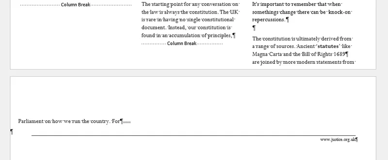 Figure 6 - If headers and footers are ignored then when extra text is added to a paragraph the 'footer' will be pushed onto the next page.