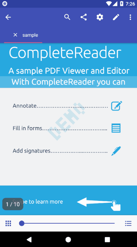 Image of AdvancedViewerPage instance being rendered with document viewer (Android))