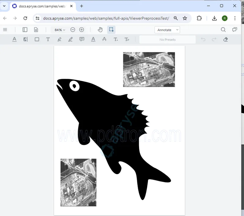 The modified PDF shown within WebViewer. The two stamp annotations have been replaced.