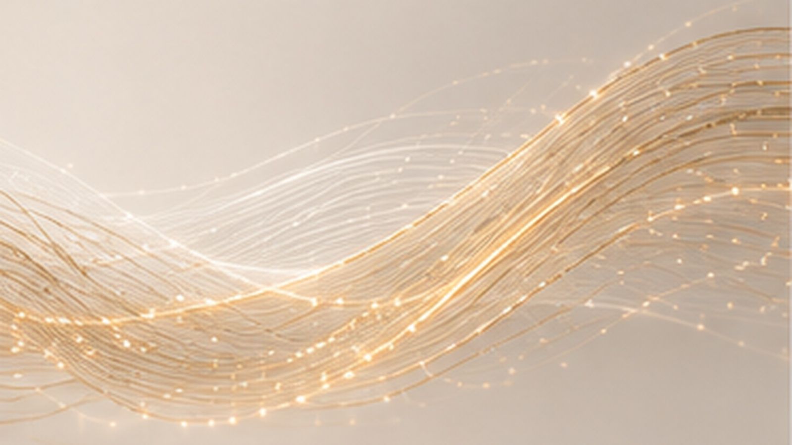 Flowing strands of golden light weaving together against a pale ground.