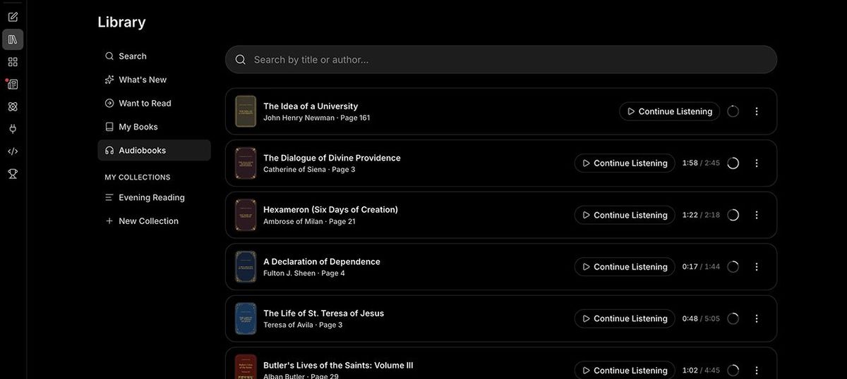Audiobooks in the Magisterium AI library
