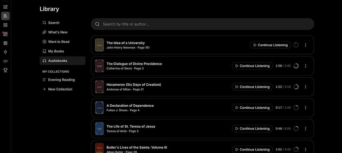 Audiobooks in the Magisterium AI library