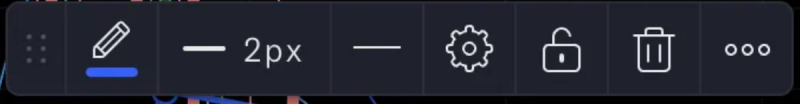 Quick settings toolbar for CUBE.Exchange's drawing tools showing line width, style, lock, and configuration options for customizing chart analysis.