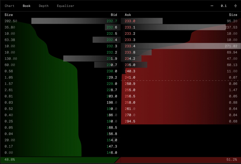  Traditional order book listing all current buy and sell orders.