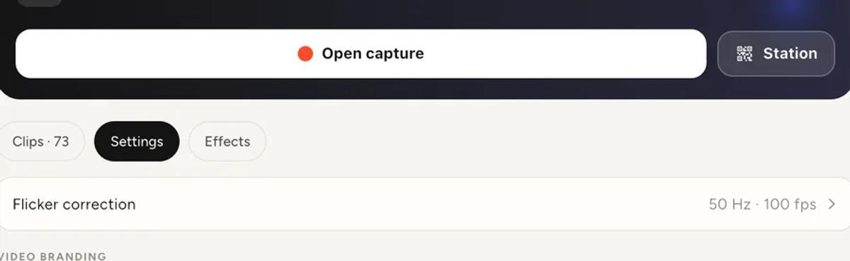 The booth header, showing an Open capture button and a Station button.