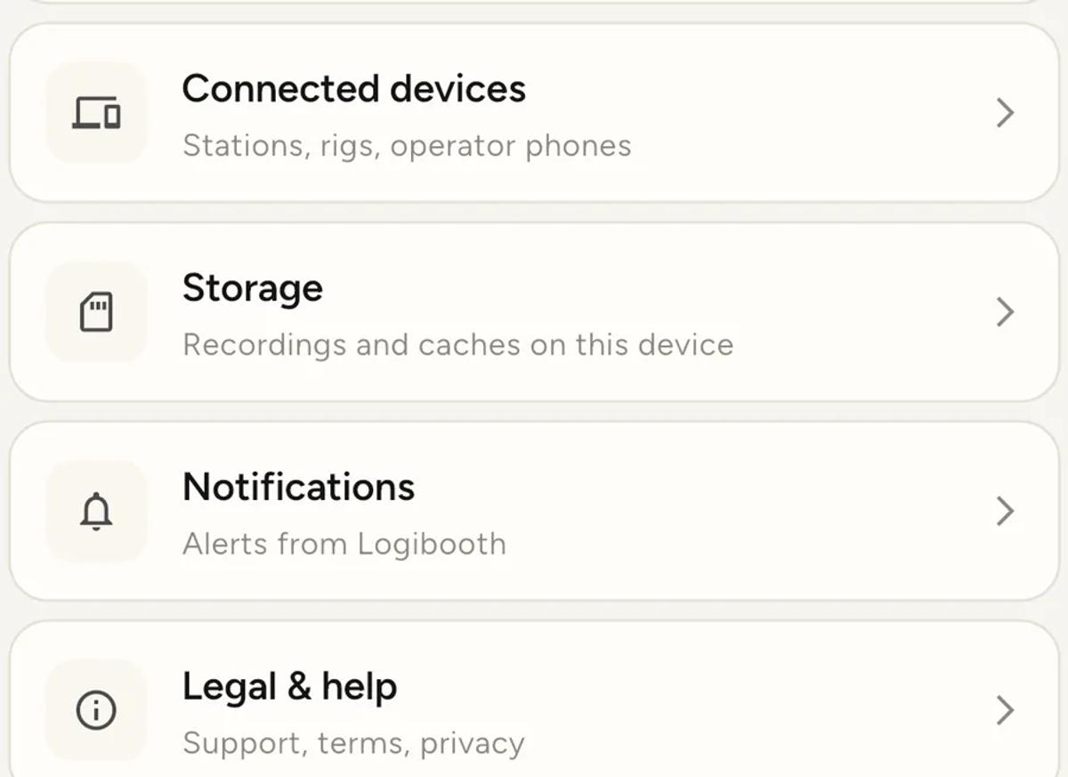 The account section of Profile, listing Personal info, Connected devices, Storage and Notifications.