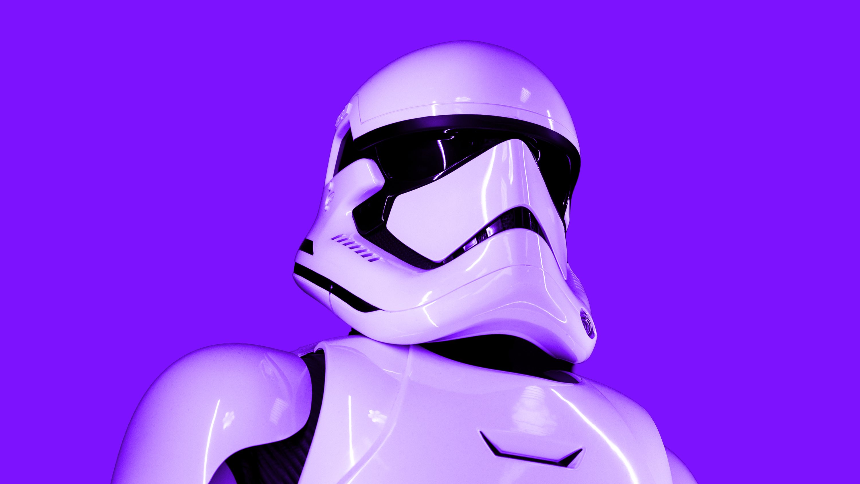 A Star Wars stormtrooper against a purple background