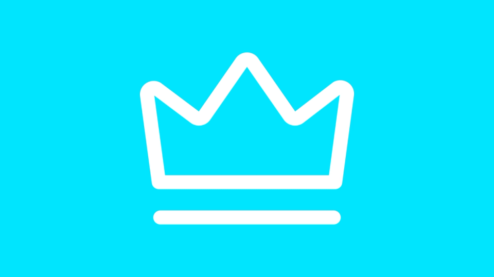 A simple white crown illustration on a bright blue background