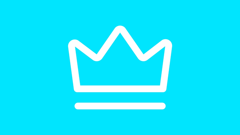 A simple white crown illustration on a bright blue background