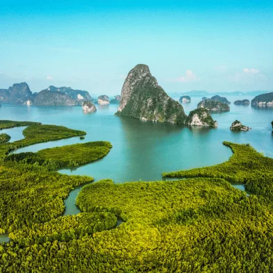 Sunrise over the limestone karsts of Phang Nga Bay from Samet Nangshe Viewpoint