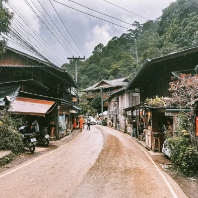Scenic mountain village lanes and coffee farms of Mae Kampong near Chiang Mai, Thailand